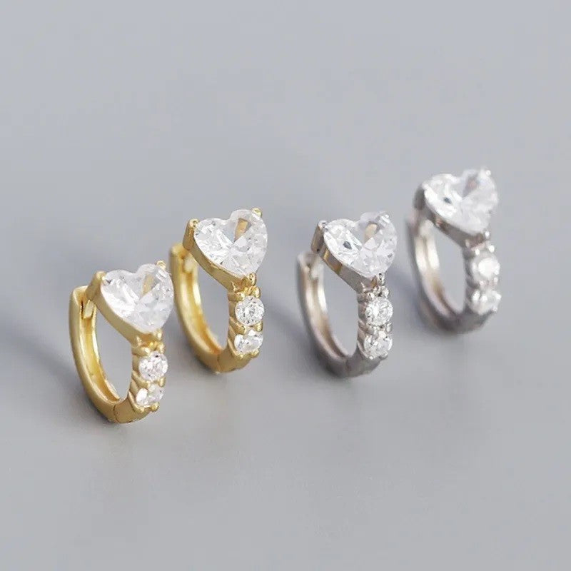 Sterling Silver Gold Plated CZ Heart Hoops