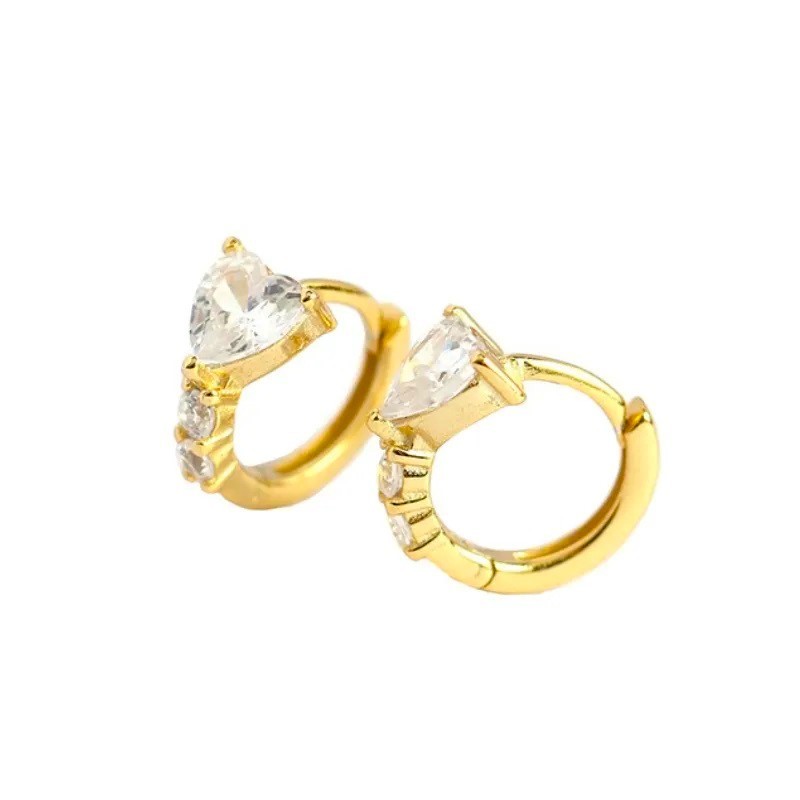 Sterling Silver Gold Plated CZ Heart Hoops