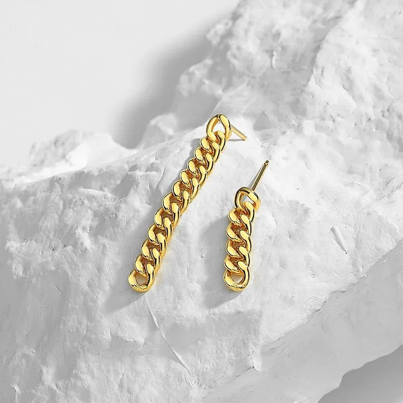 Sterling Silver Gold Plated Chain Drop Earrings