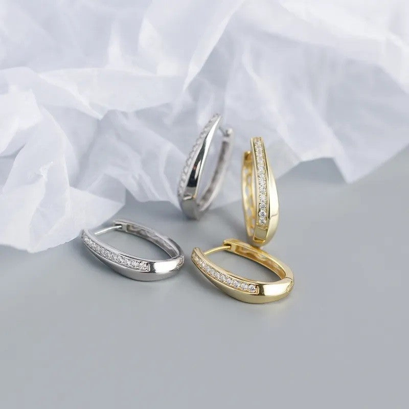 Sterling Silver Gold Plated Oval Hoops with CZ