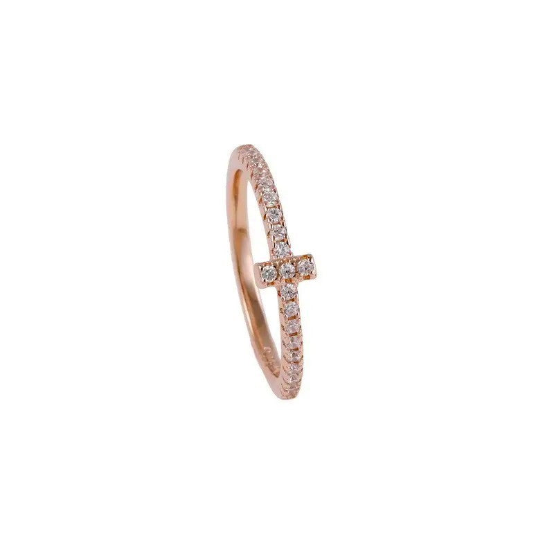 Sterling Silver Rose Gold Plated CZ Cross Ring