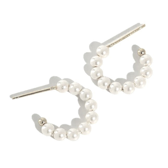 Sterling Silver Rhodium Plated Pearl Stud Earrings