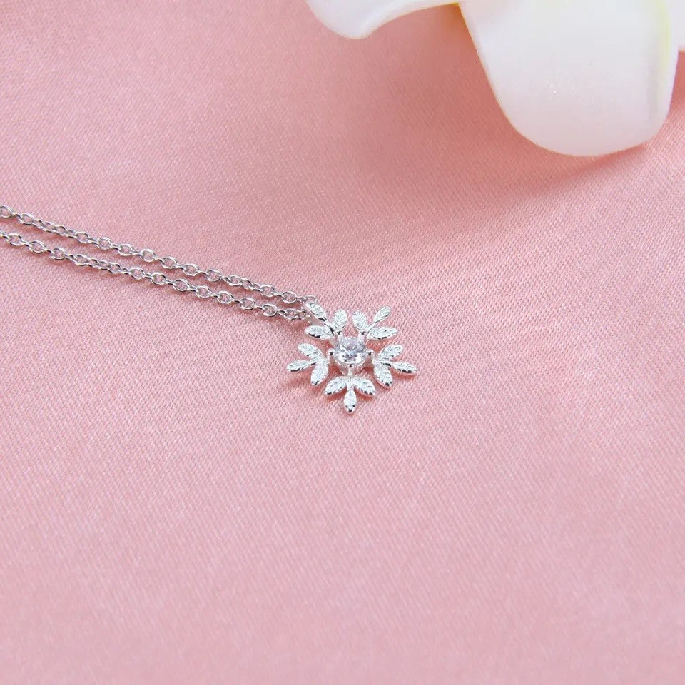 Sterling Silver CZ Snowflake Necklace