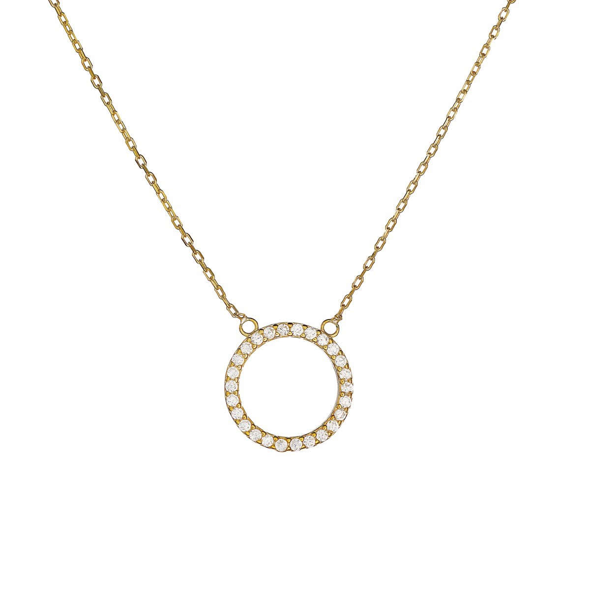 Sterling Silver Gold Plated CZ Circle Necklace
