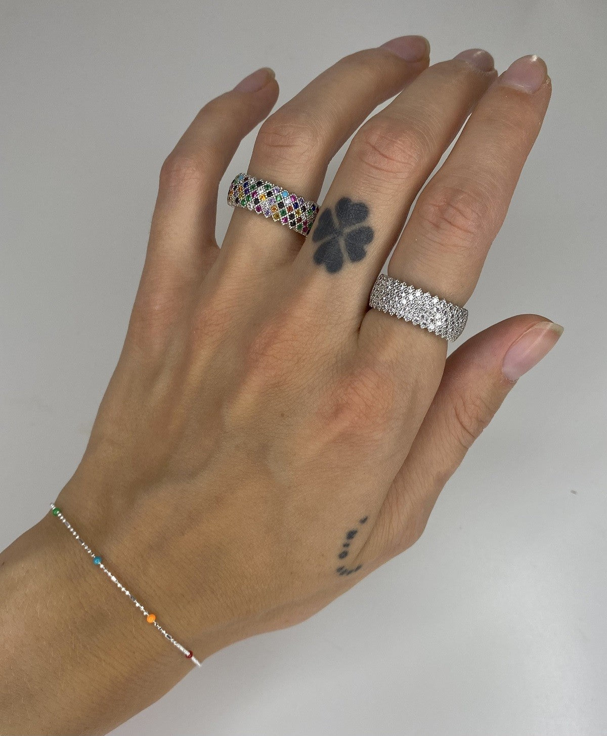 Sterling Silver Rhodium Plated Five Row CZ Band Ring