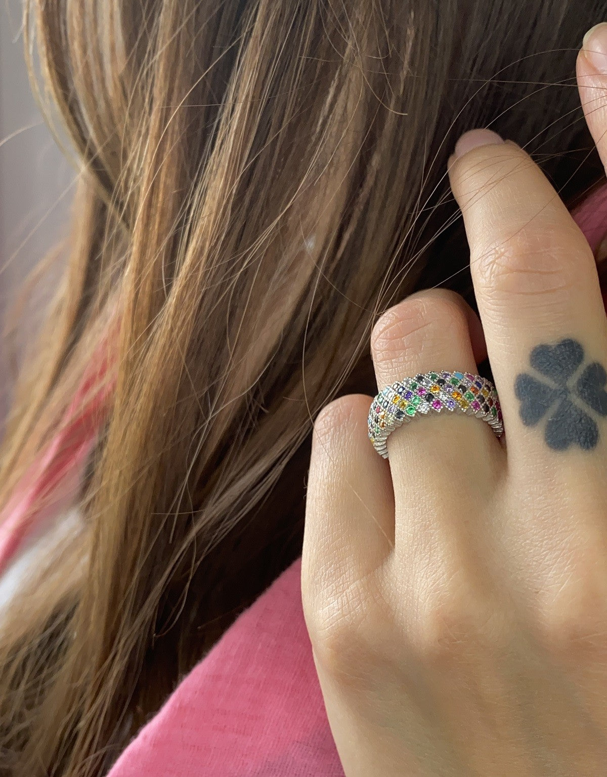 Sterling Silver Rhodium Plated Five Row CZ Band Ring