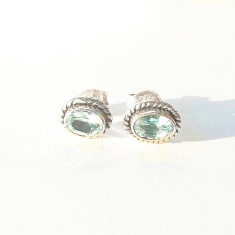 Sterling Silver Oval Blue Topaz Studs