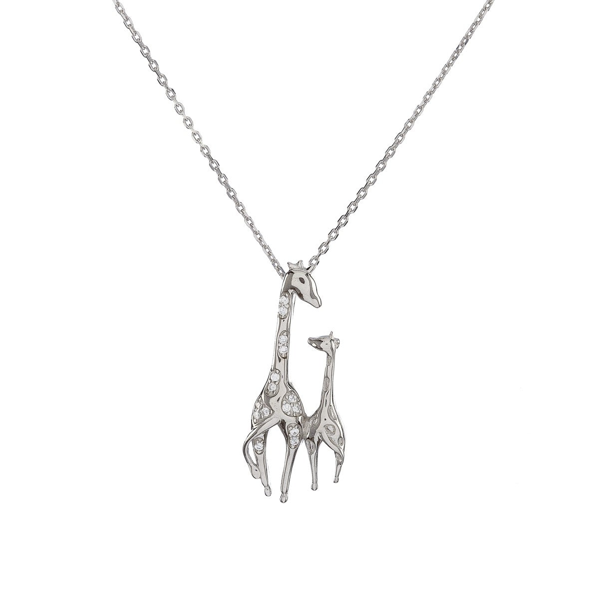 Sterling Silver Rhodium Plated CZ Giraffe Necklace