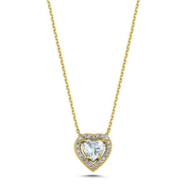 Sterling Silver Gold Plated CZ Heart Necklace