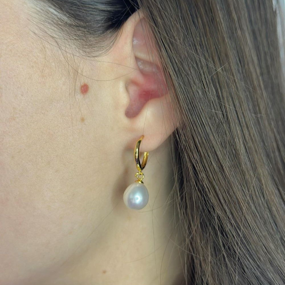 Sterling Silver Gold Plated Hoops with Pearl Charms