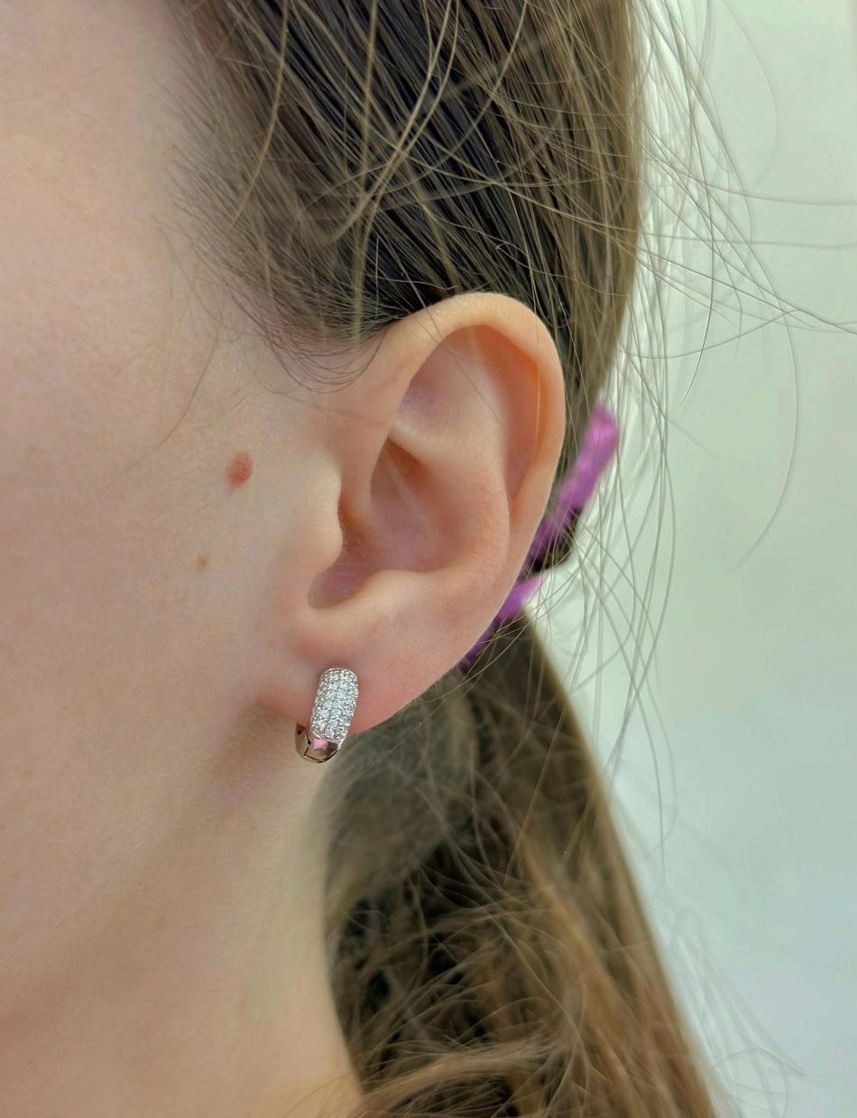 Sterling Silver Rhodium Plated 12 mm CZ Hoops