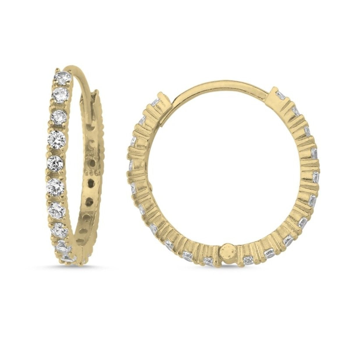 Sterling Silver Gold Plated 16 - 23 mm CZ Hoops