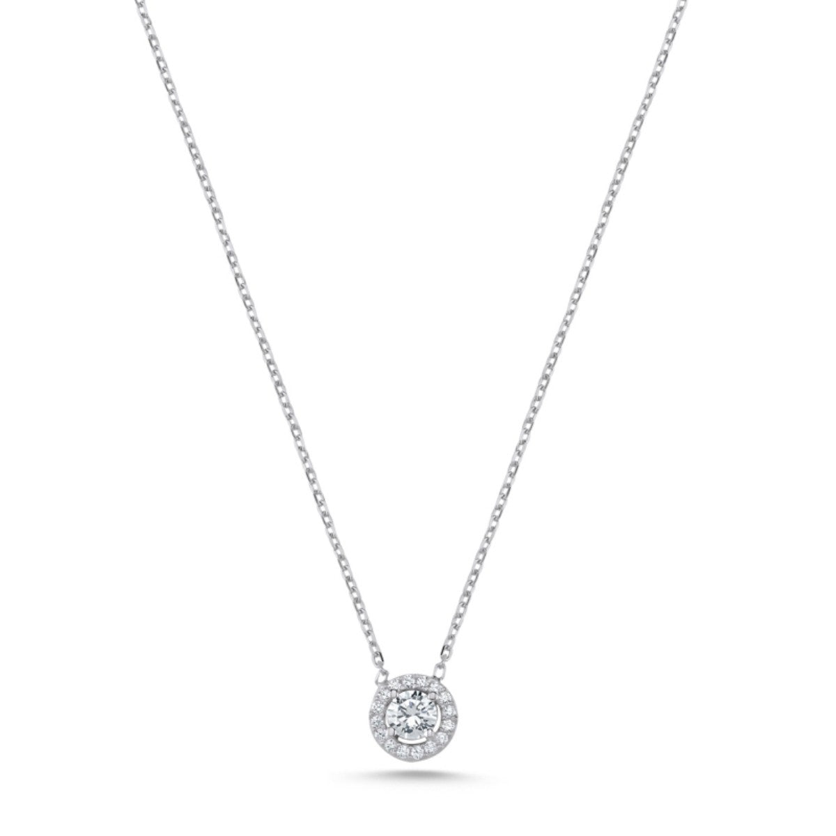 Sterling Silver Rhodium Plated CZ Crystal Necklace