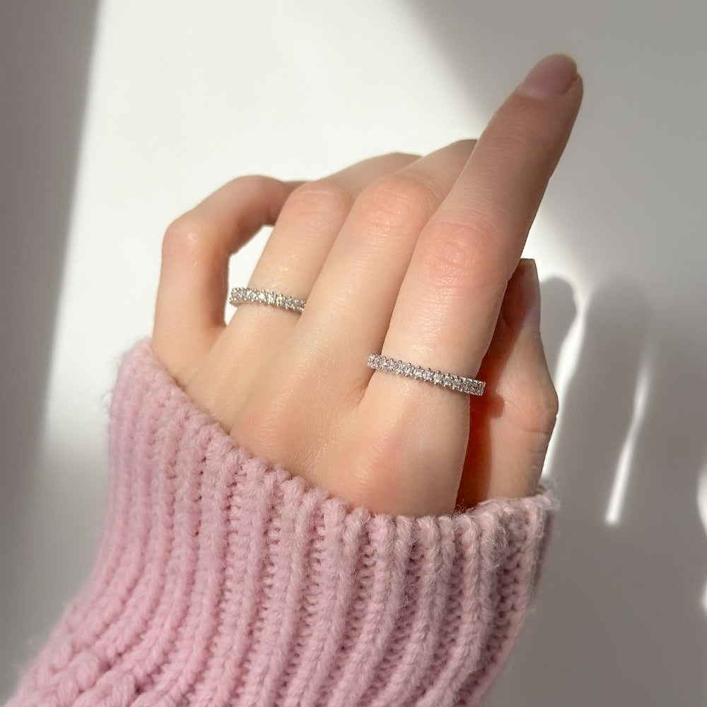 Sterling Silver Rhodium Plated 2 mm CZ Band Ring
