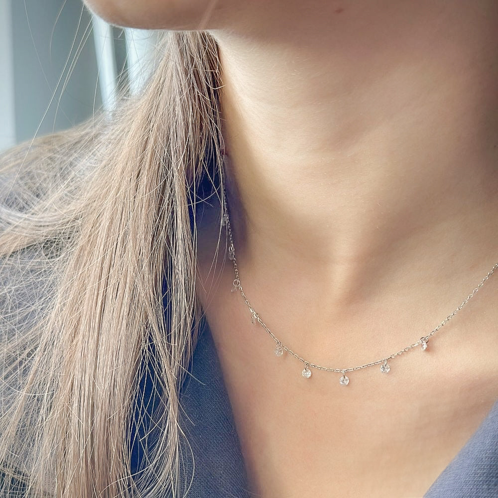 Sterling Silver Rhodium Plated CZ Crystal Necklace