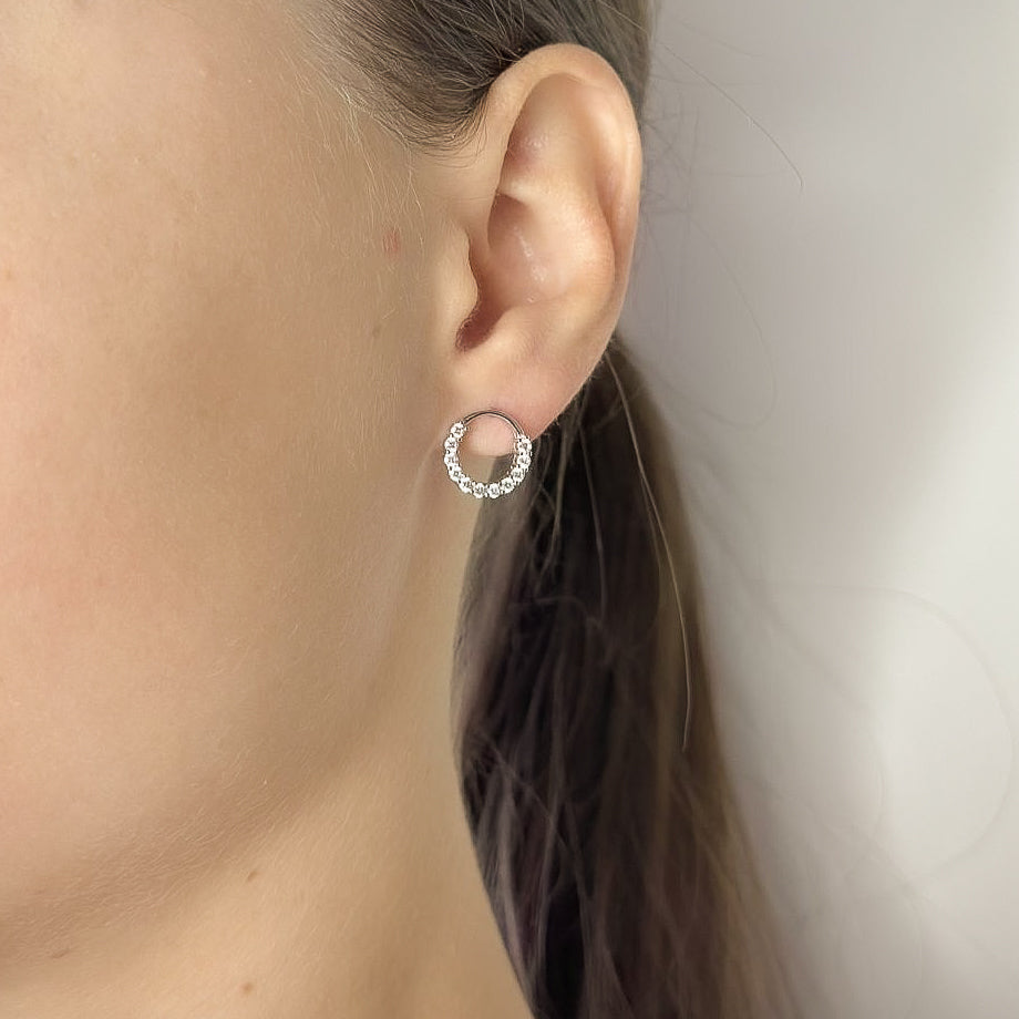 Sterling Silver Rhodium Plated Round Studs with CZ