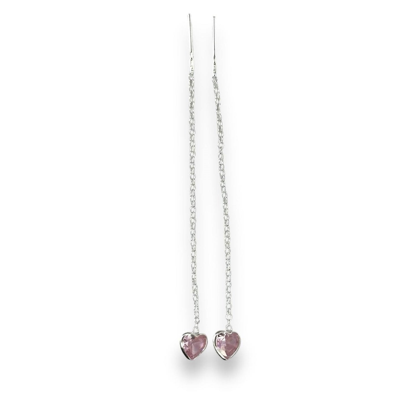 Sterling Silver CZ Heart Drop Earrings