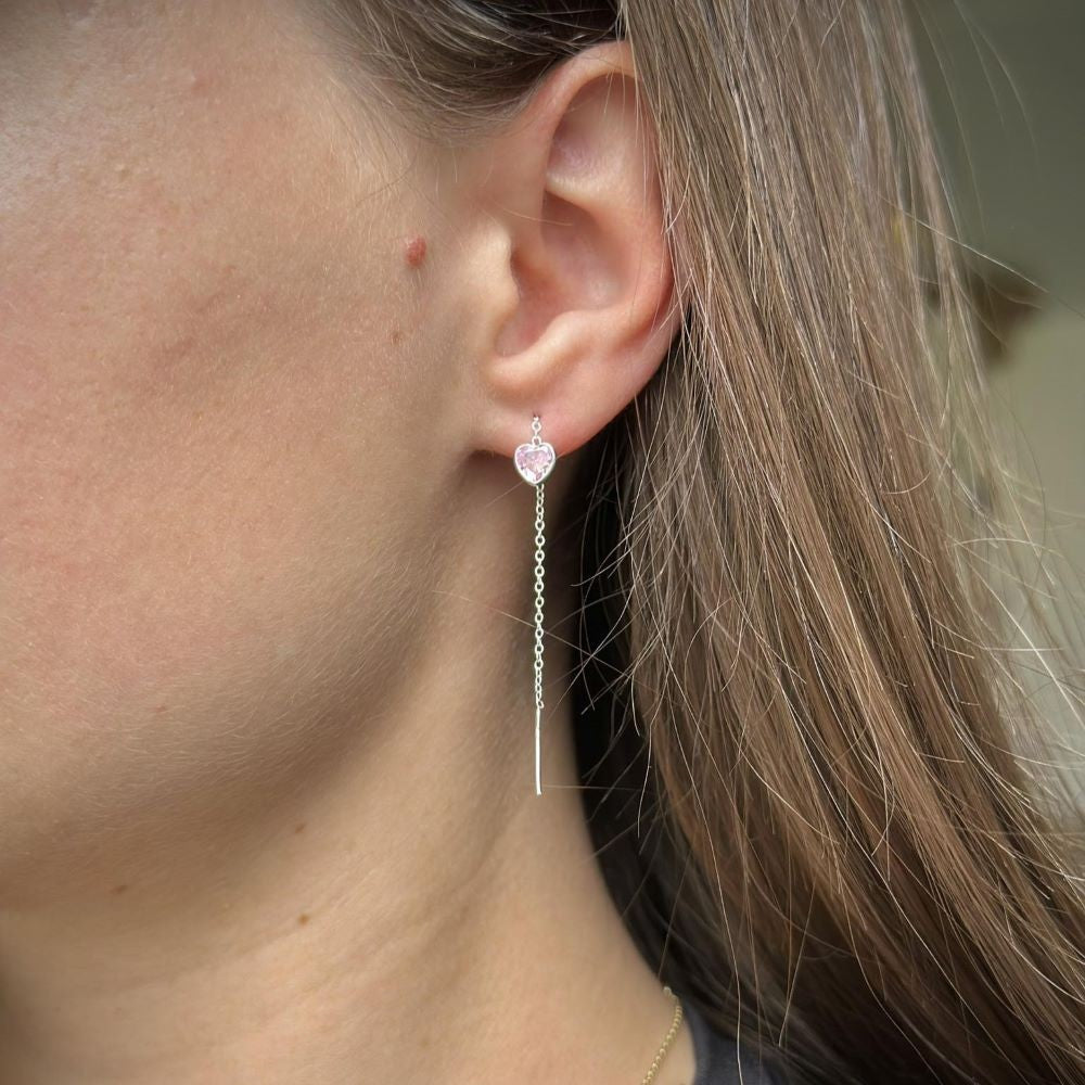 Sterling Silver CZ Heart Drop Earrings