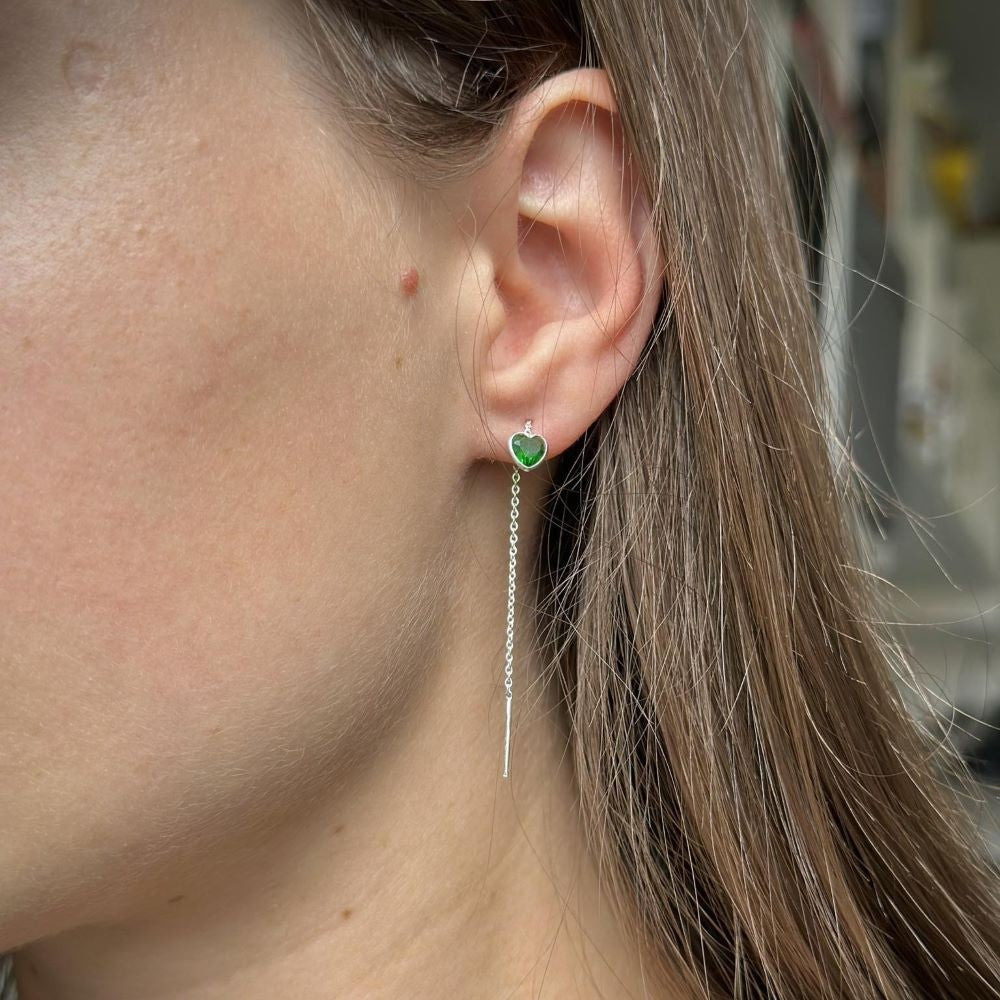 Sterling Silver CZ Heart Drop Earrings