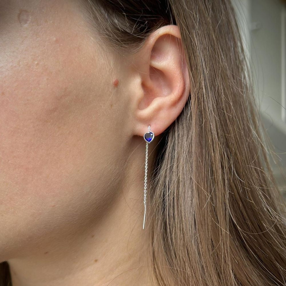 Sterling Silver CZ Heart Drop Earrings