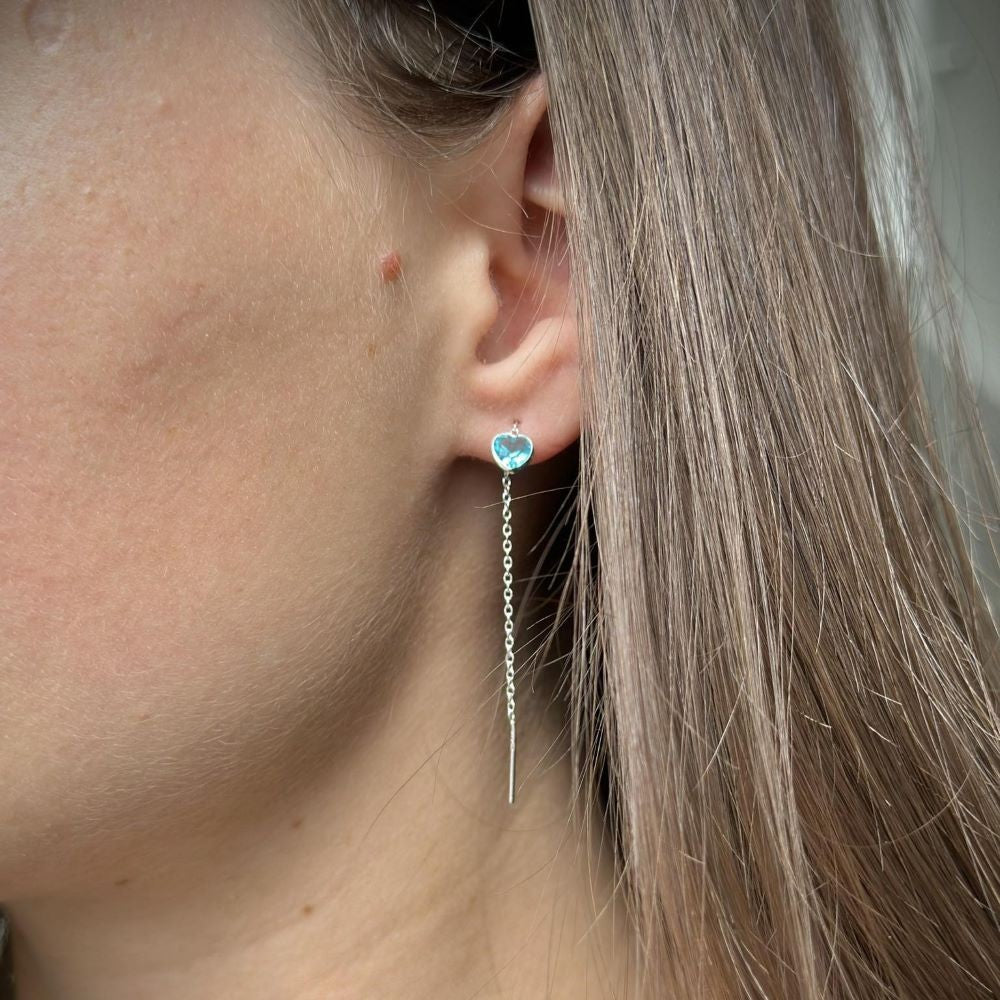 Sterling Silver CZ Heart Drop Earrings