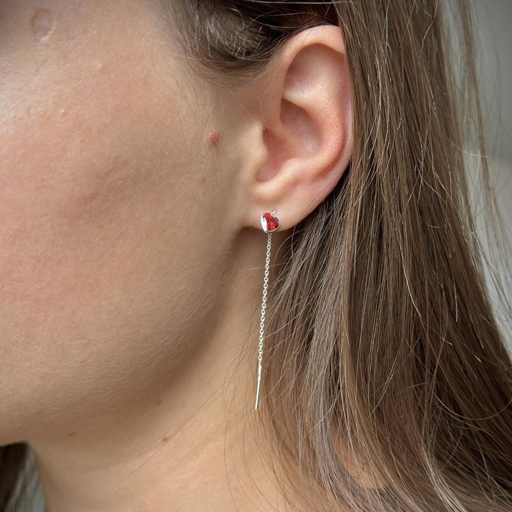 Sterling Silver CZ Heart Drop Earrings