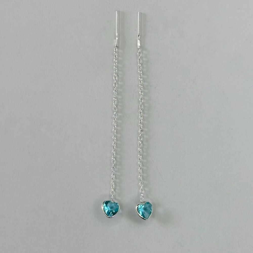 Sterling Silver CZ Heart Drop Earrings