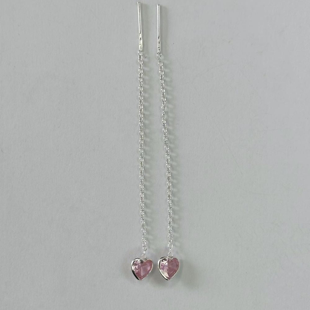 Sterling Silver CZ Heart Drop Earrings