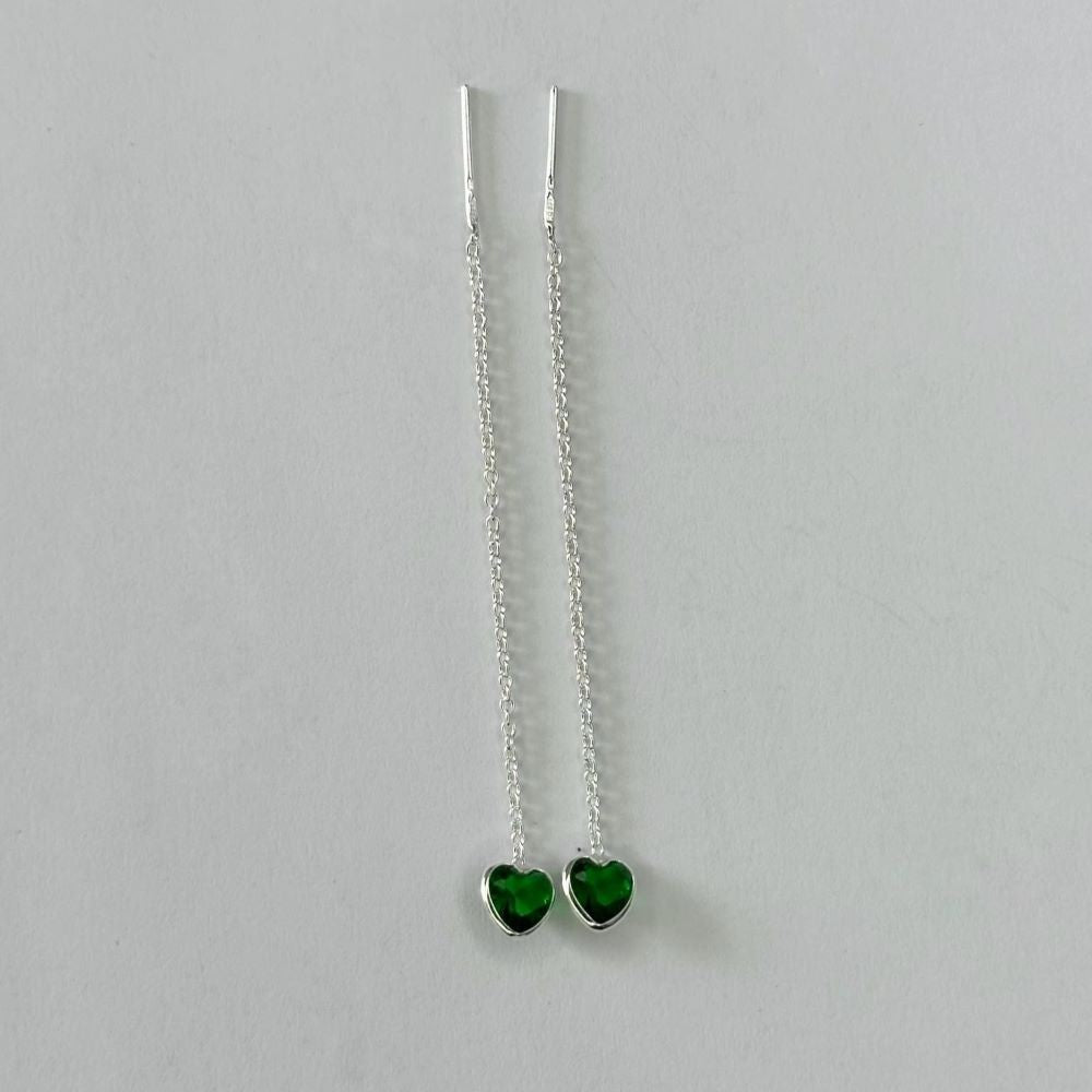 Sterling Silver CZ Heart Drop Earrings