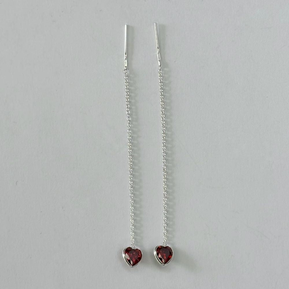 Sterling Silver CZ Heart Drop Earrings