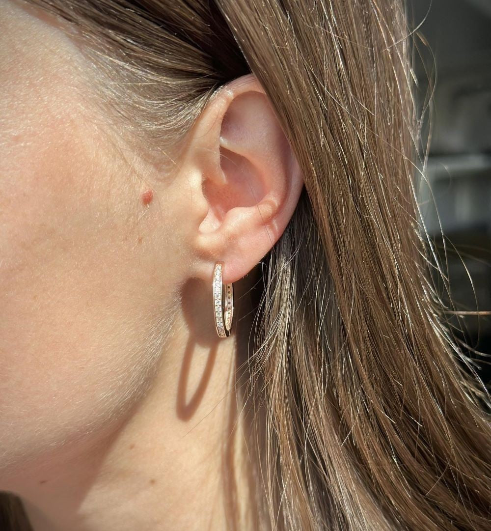 Silver Rhodium / Gold / Rose Gold Plated 12 - 20 mm CZ Hoops