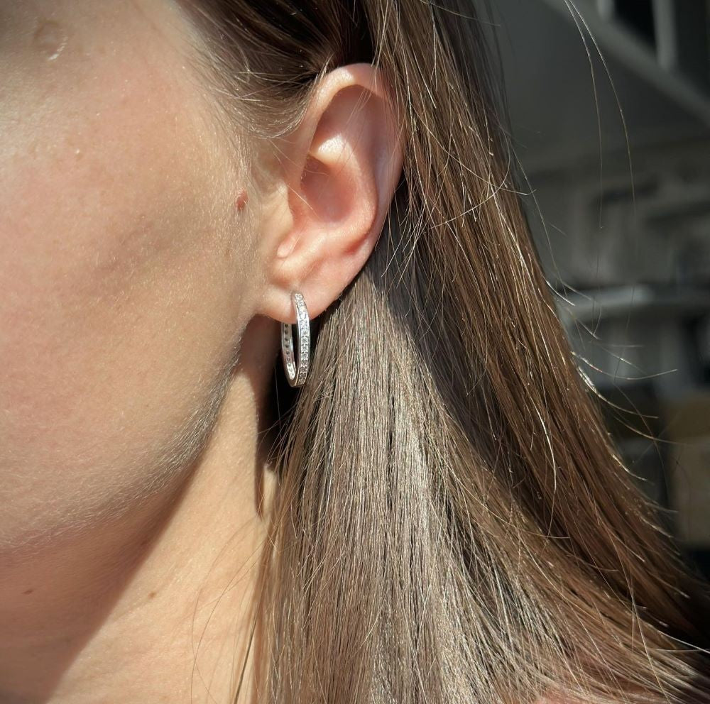 Silver Rhodium / Gold / Rose Gold Plated 12 - 20 mm CZ Hoops