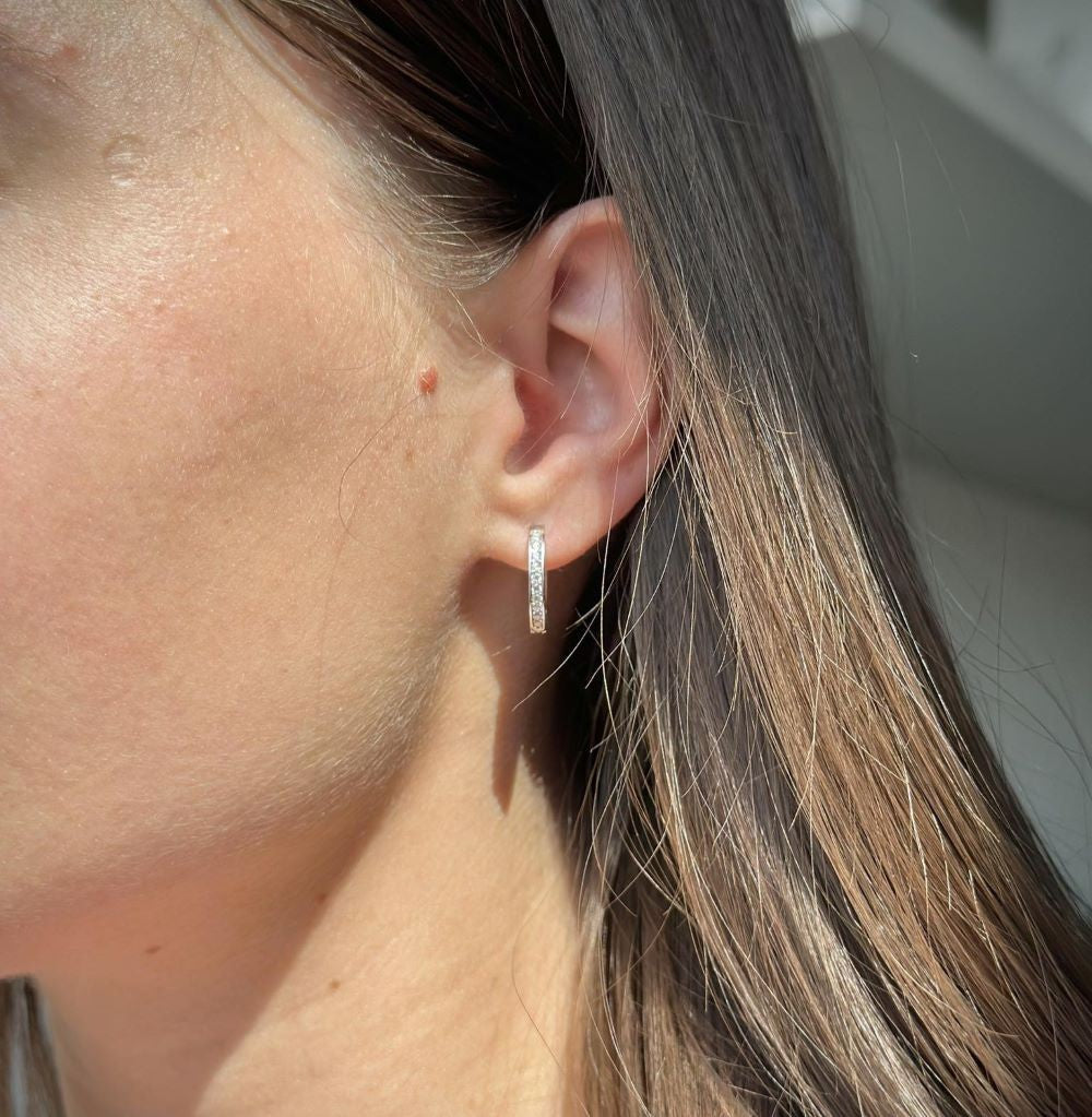 Silver Rhodium / Gold / Rose Gold Plated 12 - 20 mm CZ Hoops