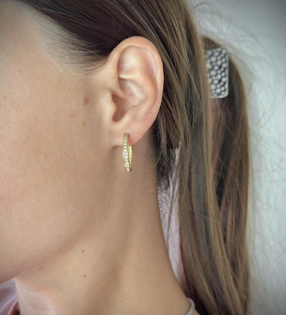 Silver Rhodium / Gold / Rose Gold Plated 12 - 20 mm CZ Hoops