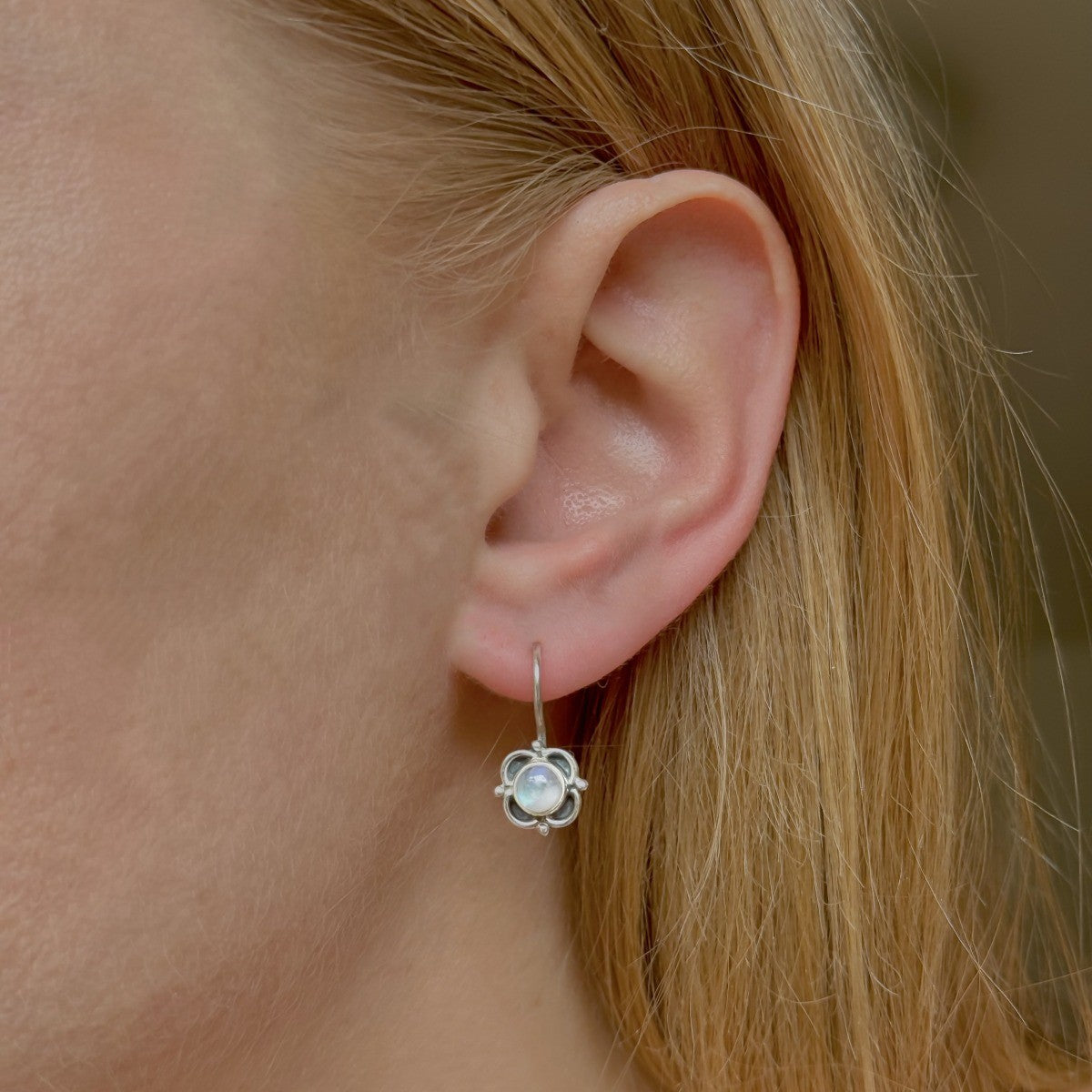 Sterling Silver Moonstone Flower Earrings
