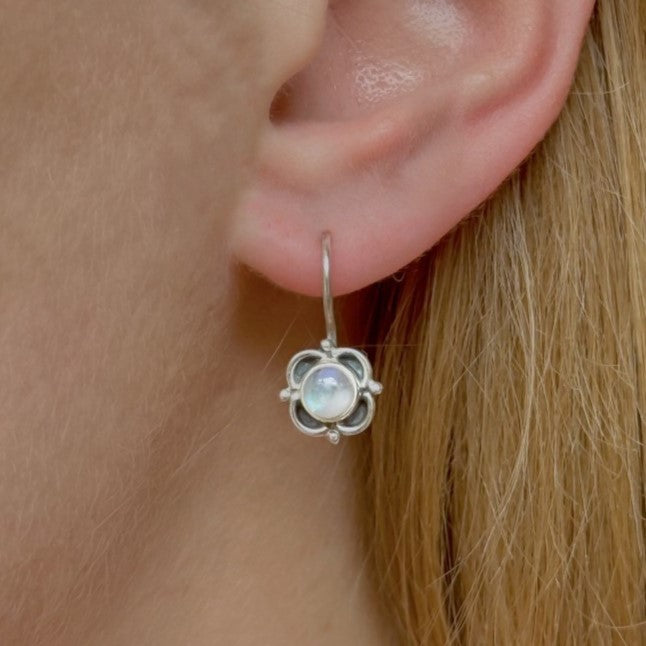 Sterling Silver Moonstone Flower Earrings