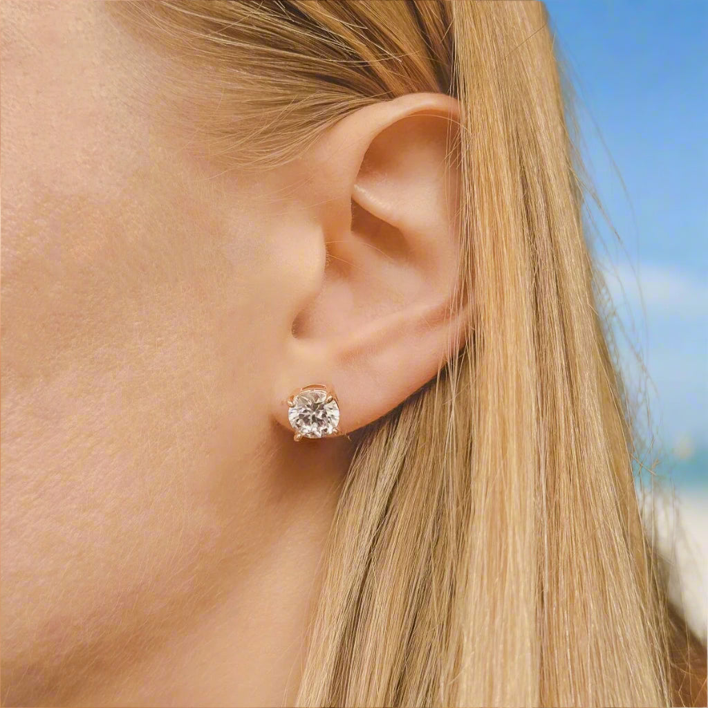 Sterling Silver Rose Gold Plated 2 - 8 mm CZ Studs
