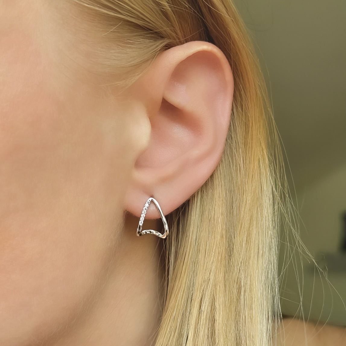 Sterling Silver Rhodium Plated CZ Stud Earrings