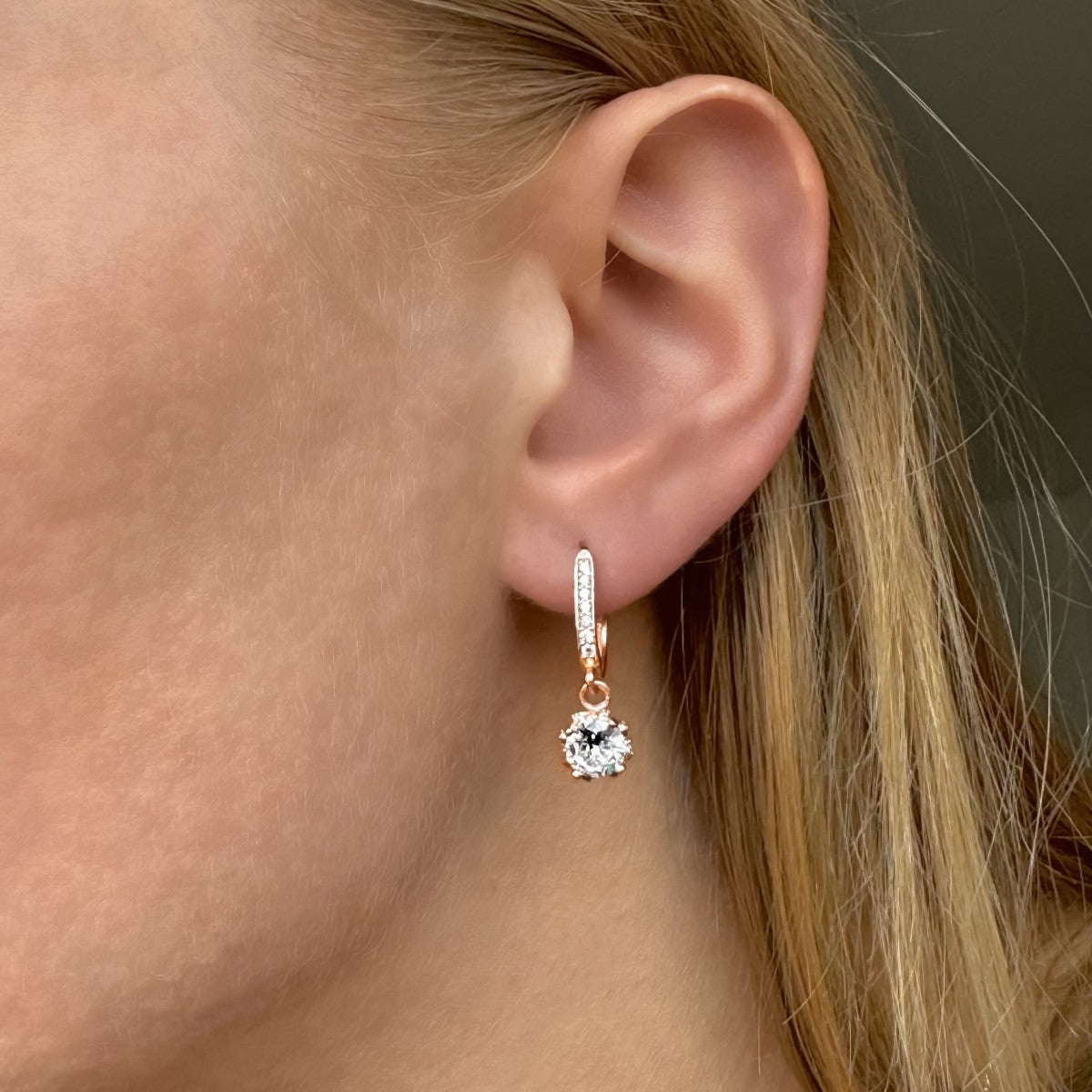 Sterling Silver Rose Gold Plated English Lock Earrings