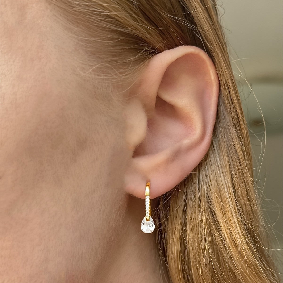 Sterling Silver Gold Plated CZ Drop Earrings