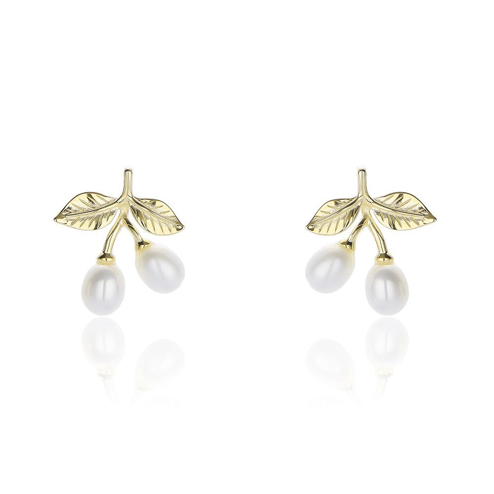 Sterling Silver Pearl Cherry Stud Earrings
