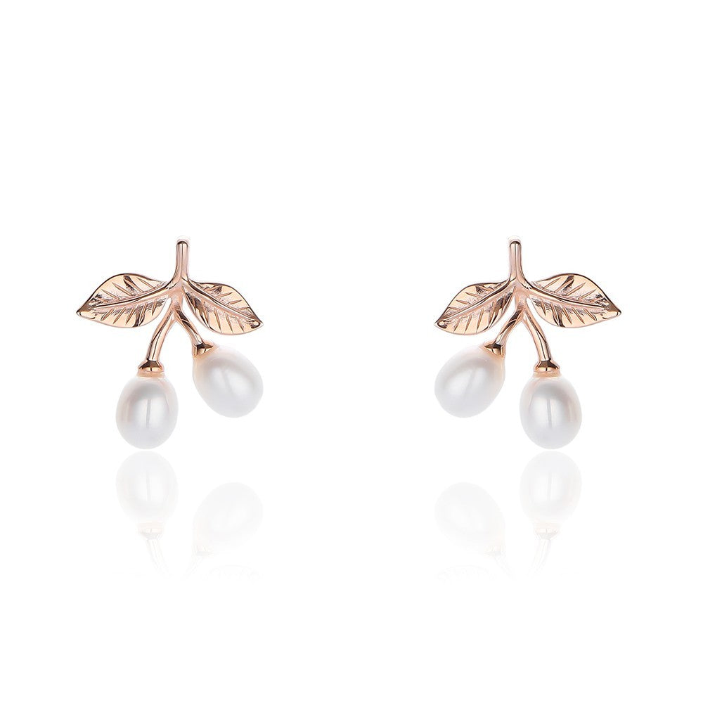 Sterling Silver Pearl Cherry Stud Earrings