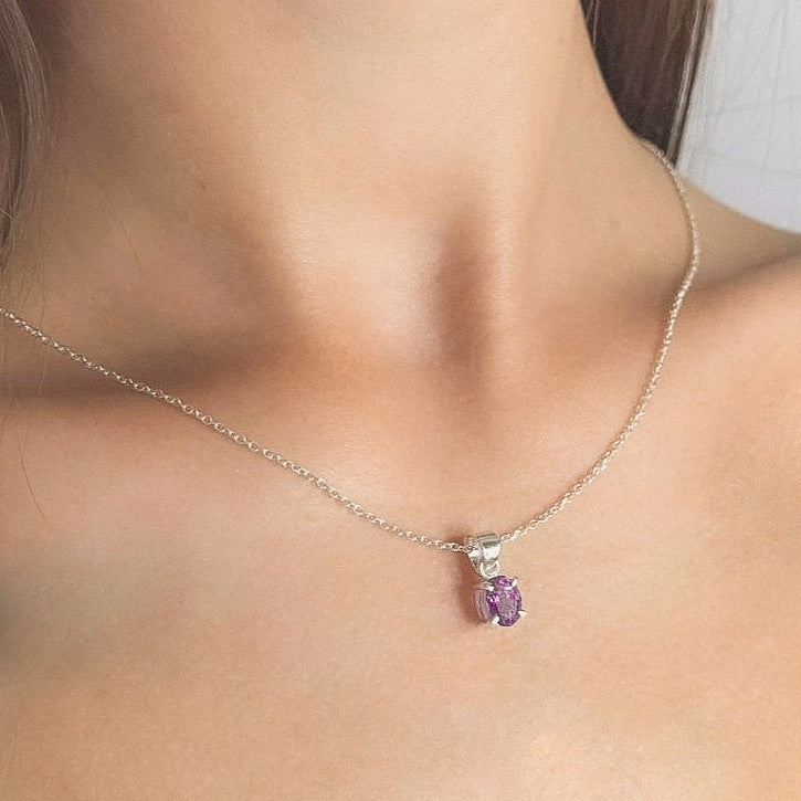 Sterling Silver Oval Amethyst Pendant Necklace