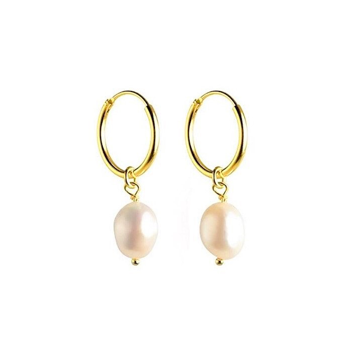 Sterling Silver Gold Plated Hoops with Pearl Charms