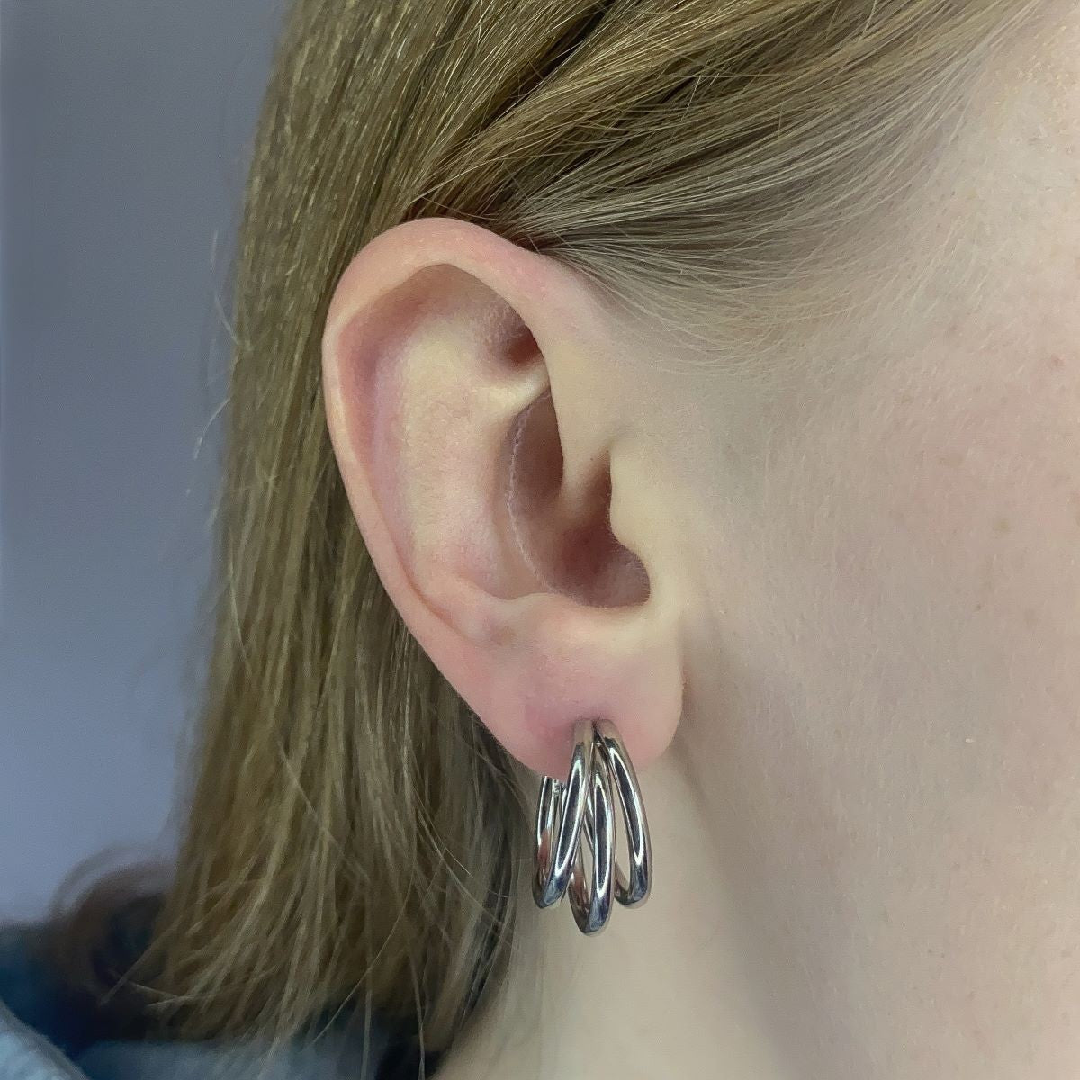 Sterling Silver Stud Earrings "Triple Hoops"