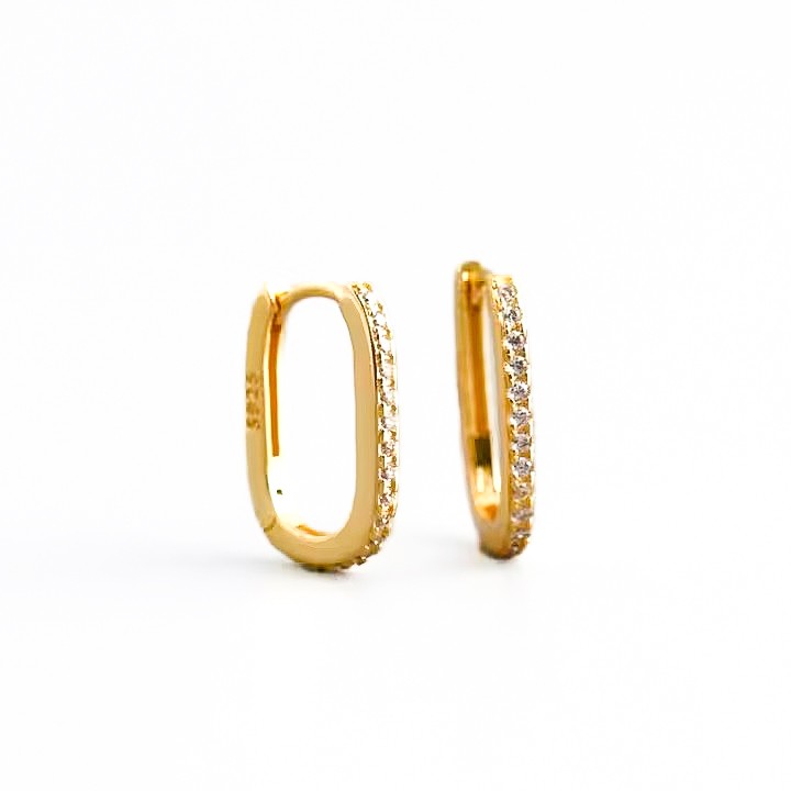 Sterling Silver Oval Hoops with CZ