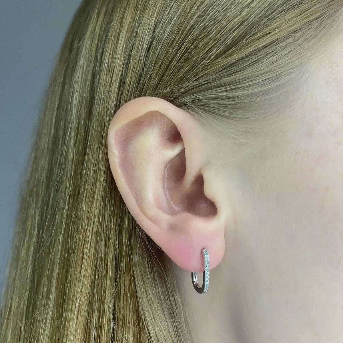 Sterling Silver Oval Hoops with CZ