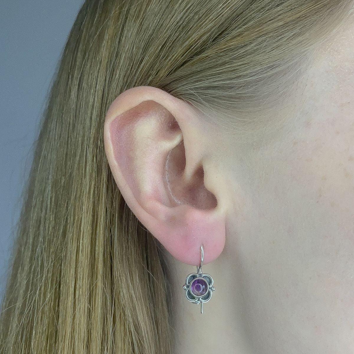 Sterling Silver Amethyst Flower Earrings