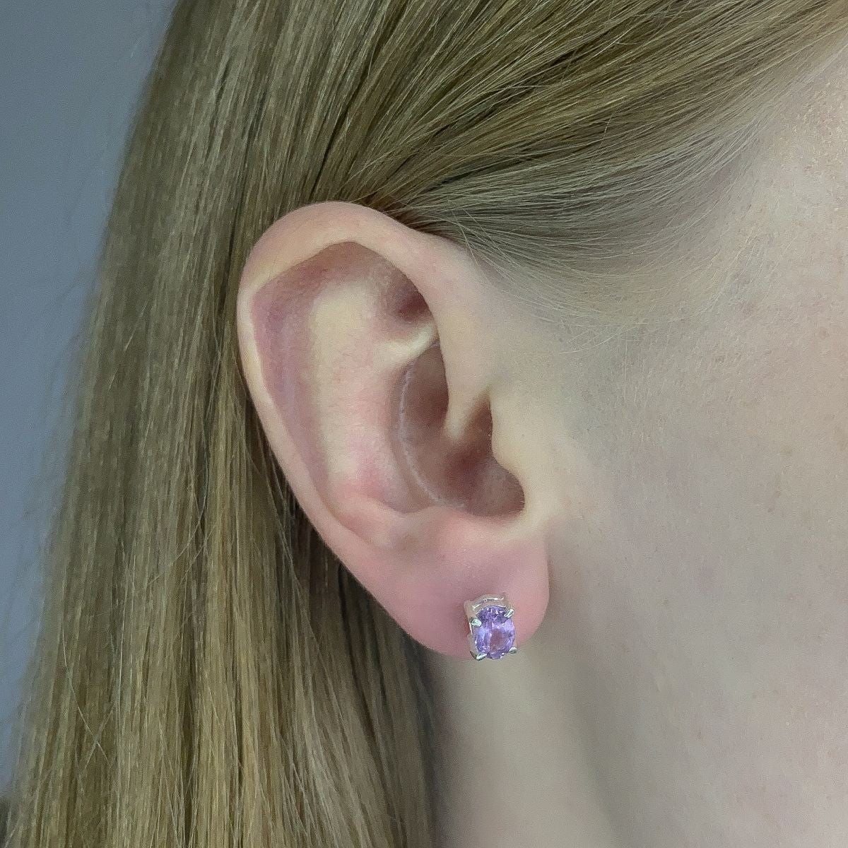 Sterling Silver Oval Amethyst Studs