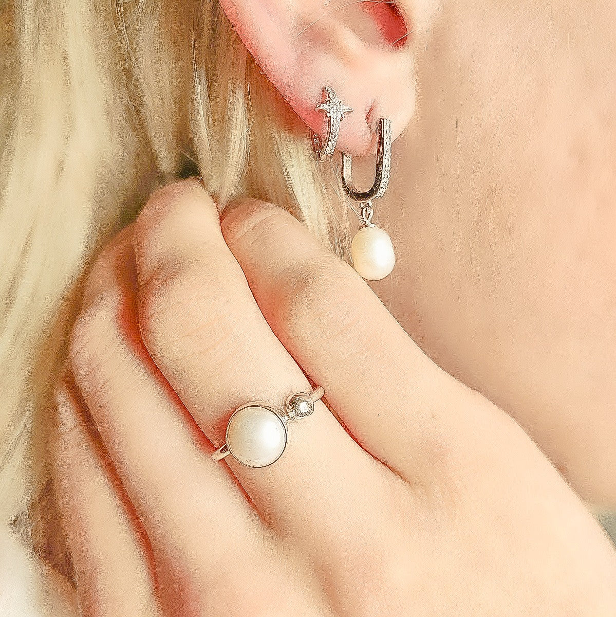 Sterling Silver CZ Star Hoops